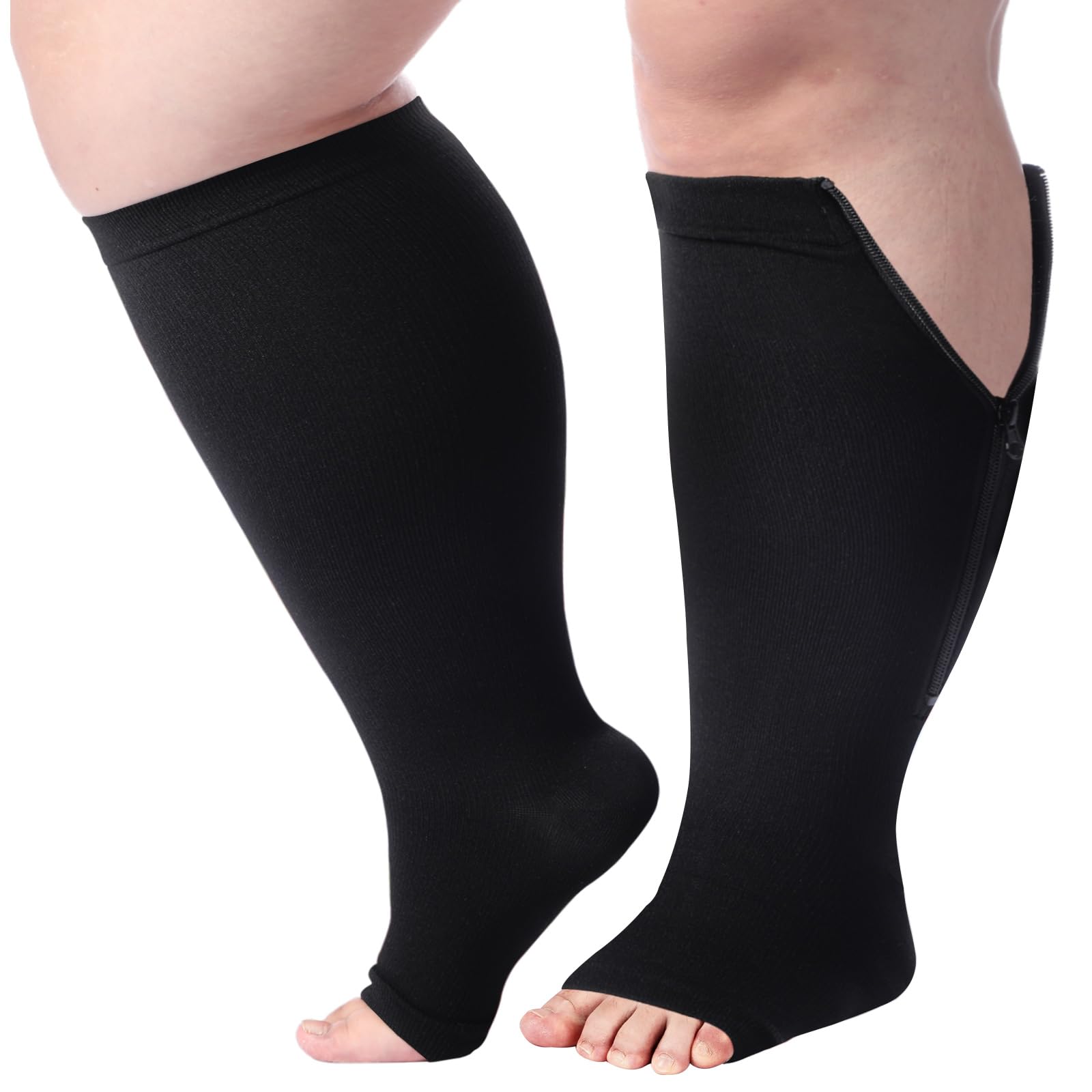 Chaussettes de compression grande taille pour mollet large - Noir