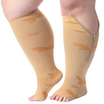 Plus Size Compression Socks Zipper - Nude Butterfly