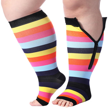 Plus Size Compression Socks Zipper - Rainbow-Moon Wood