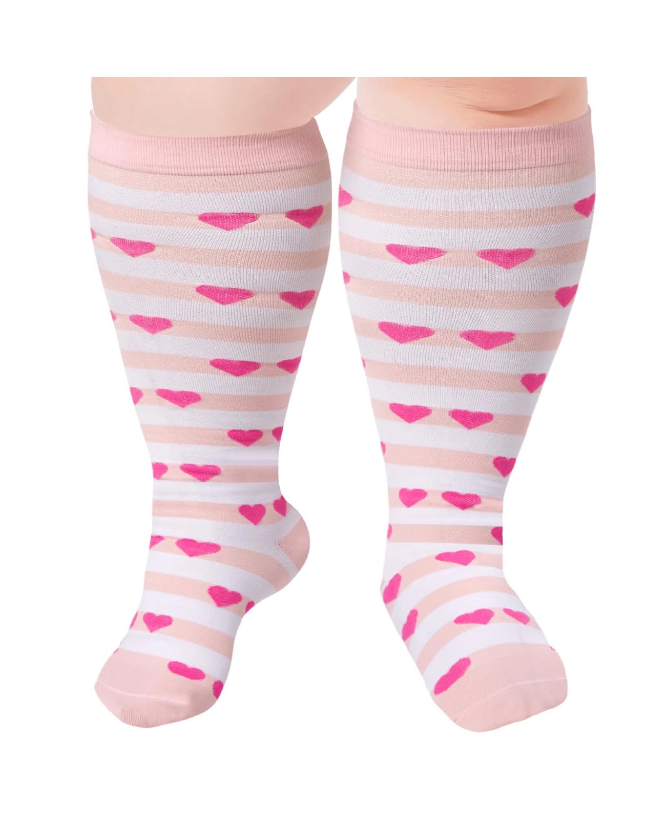 Plus Size Compression Socks for Running-Pink Stripes | Moon Wood