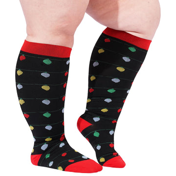 Plus Size Compression Socks for Wide Calf-Christmas Lights