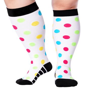 Plus Size Compression Socks for Wide Calf-Colorful Dots