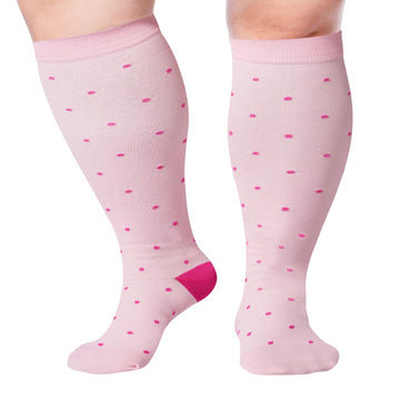 Plus Size Compression Socks for Wide Calf-Pink Dots