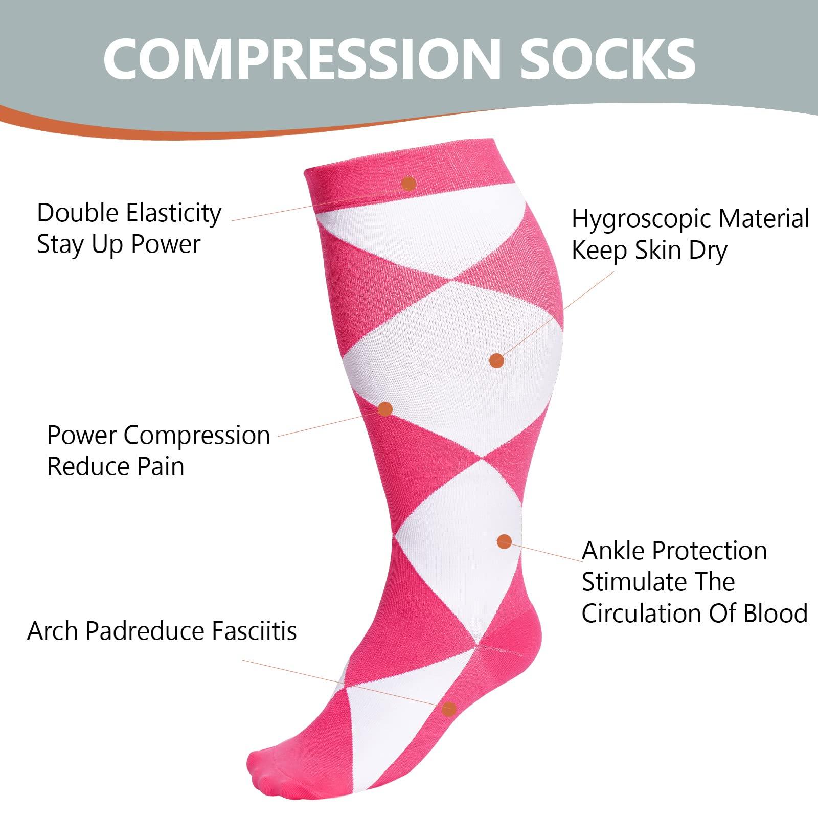 Plus Size Compression Socks for Wide Calf-Pink Lattice-Moon Wood