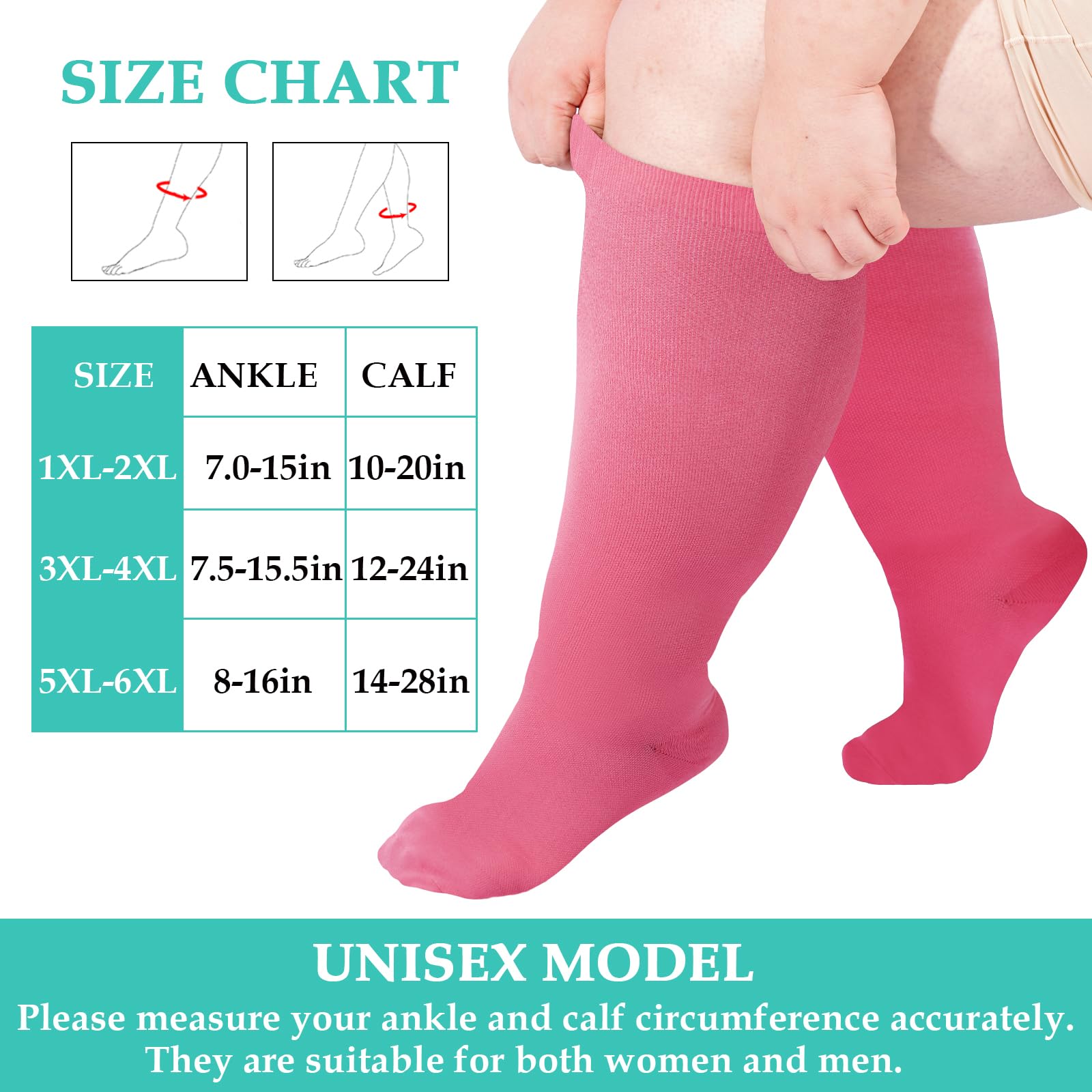 Plus Size Compression Socks for Wide Calf-Pink - Moon Wood