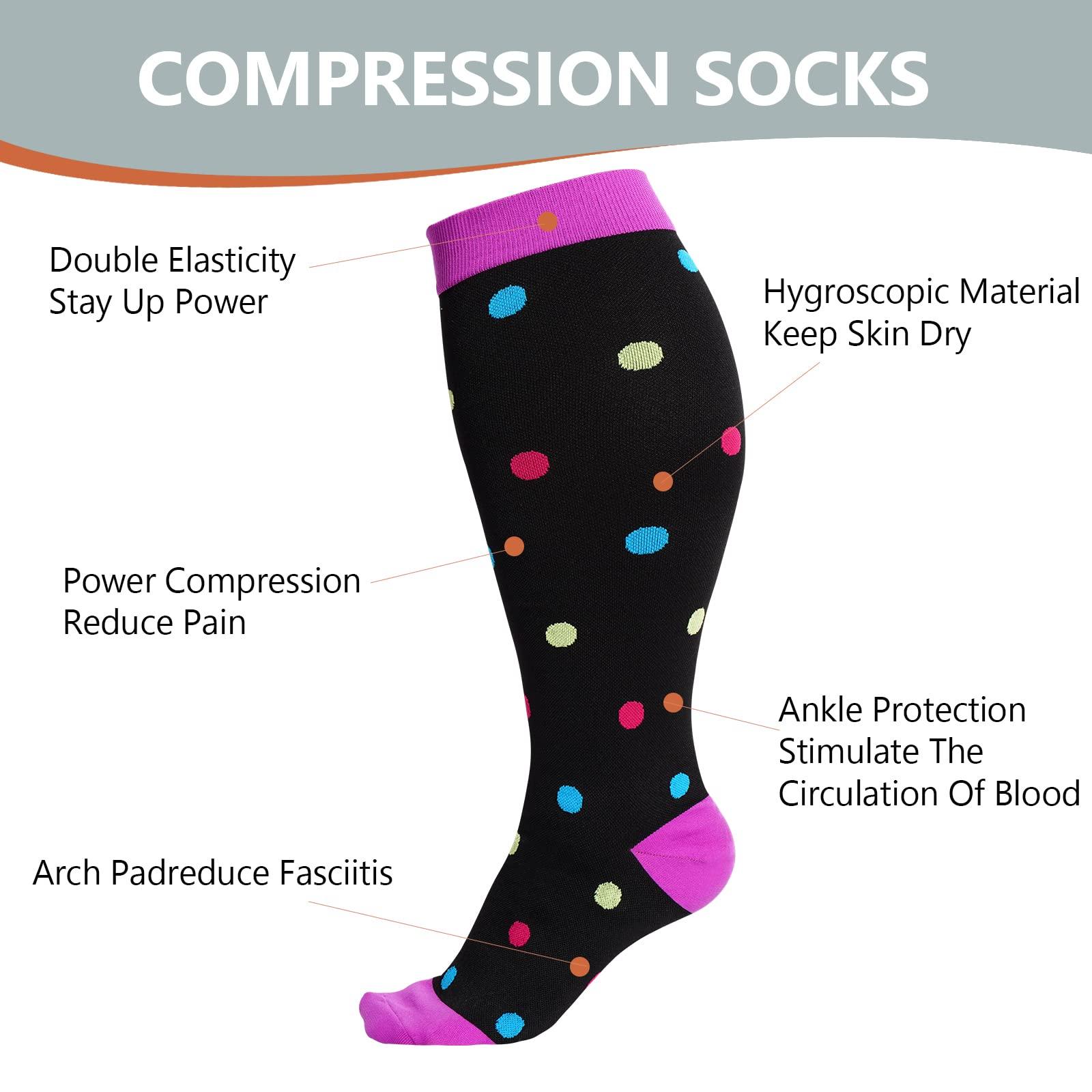 Plus Size Compression Socks for Wide Calf-Purple Black Dot-Moon Wood