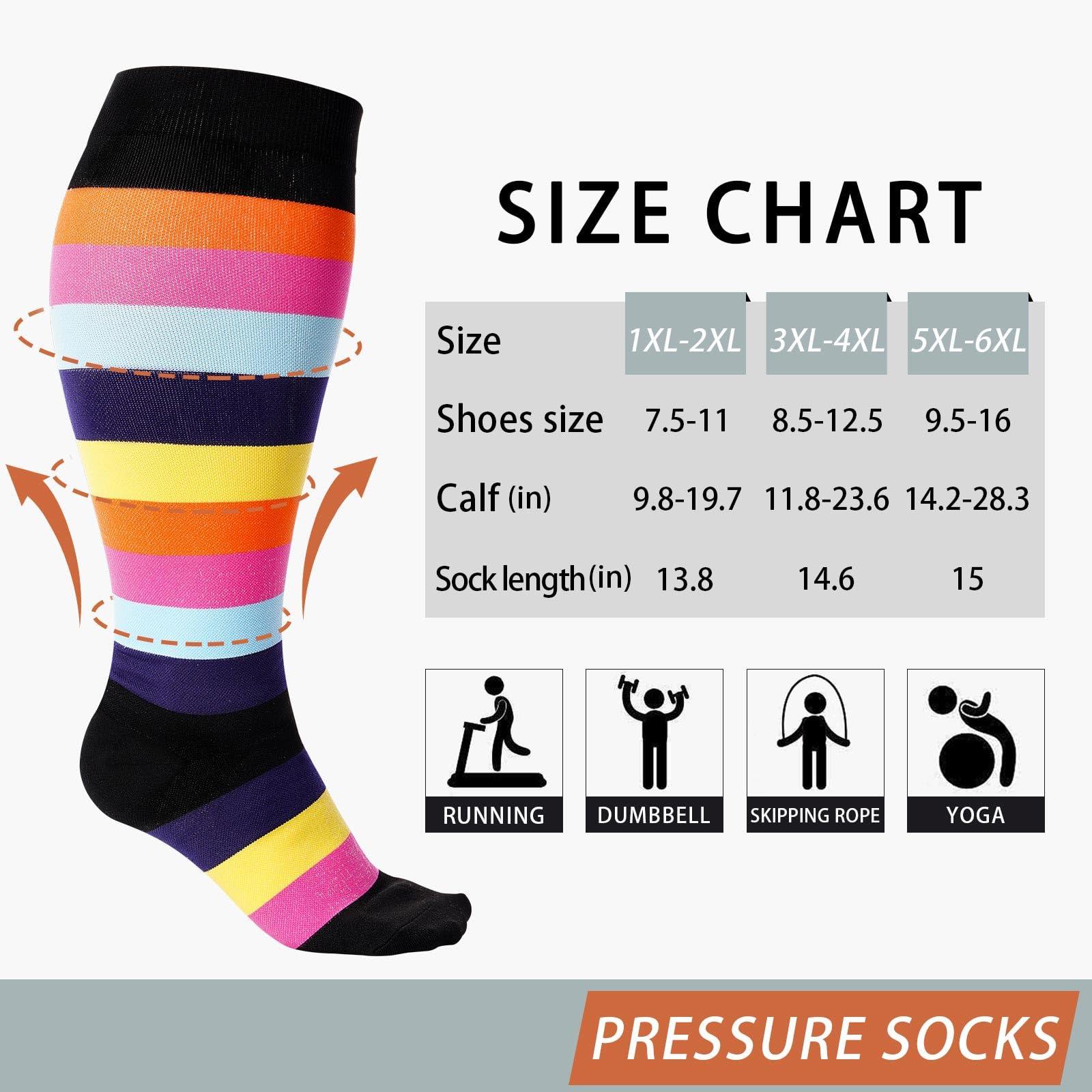 Plus Size Compression Socks for Wide Calf-Rainbow Stripe-Moon Wood