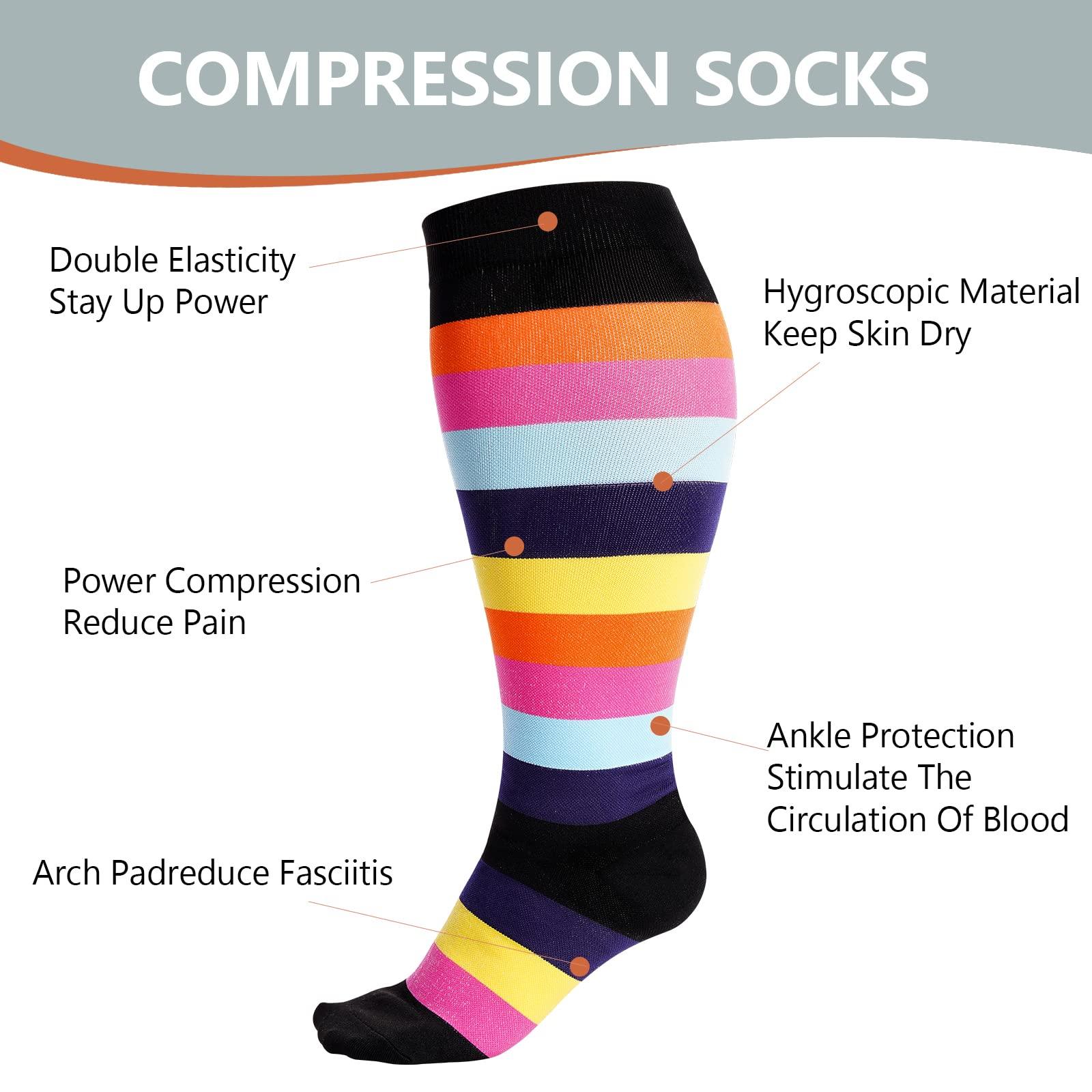 Plus Size Compression Socks for Wide Calf-Rainbow Stripe-Moon Wood