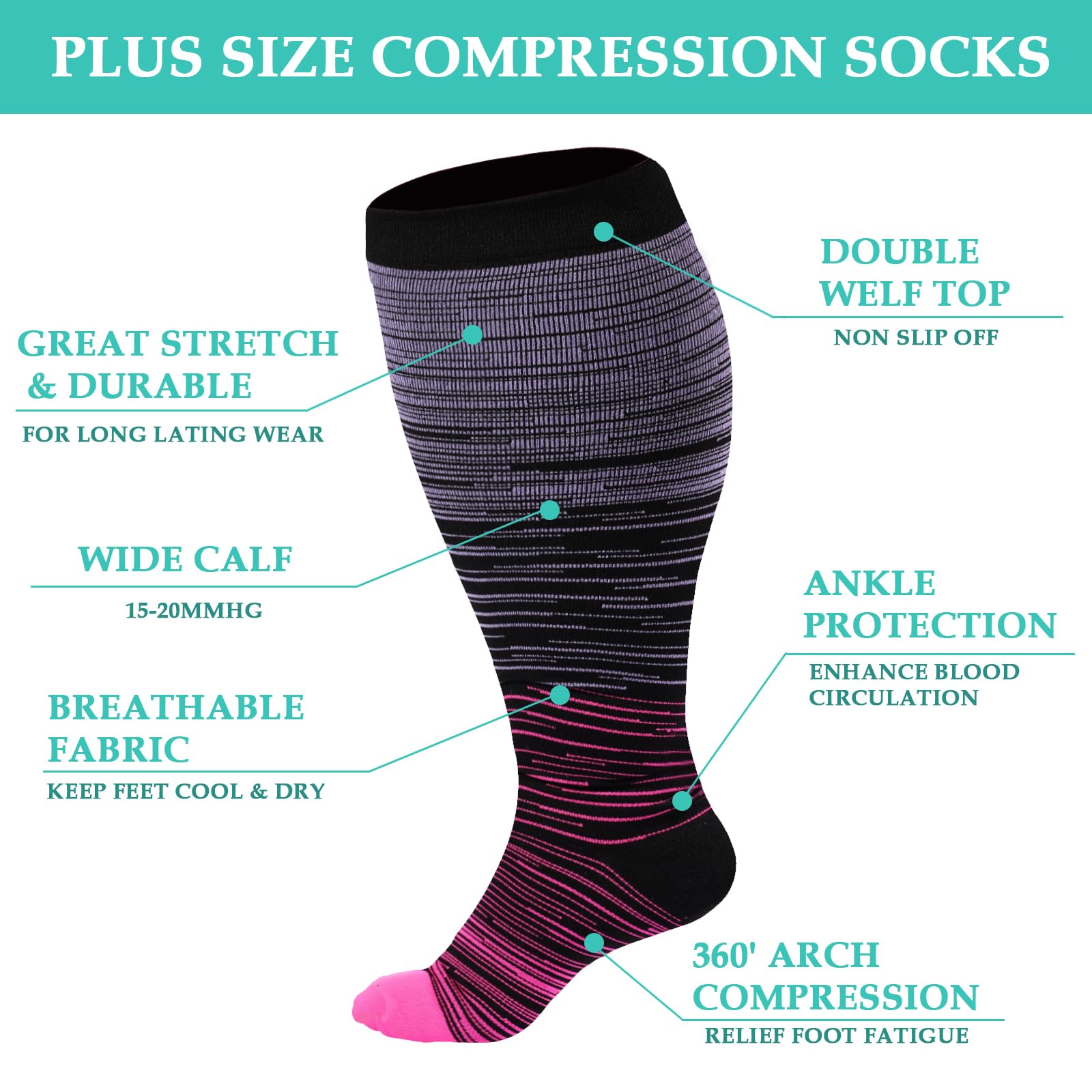 Plus Size Compression Socks for Wide Calf-Tie Dye