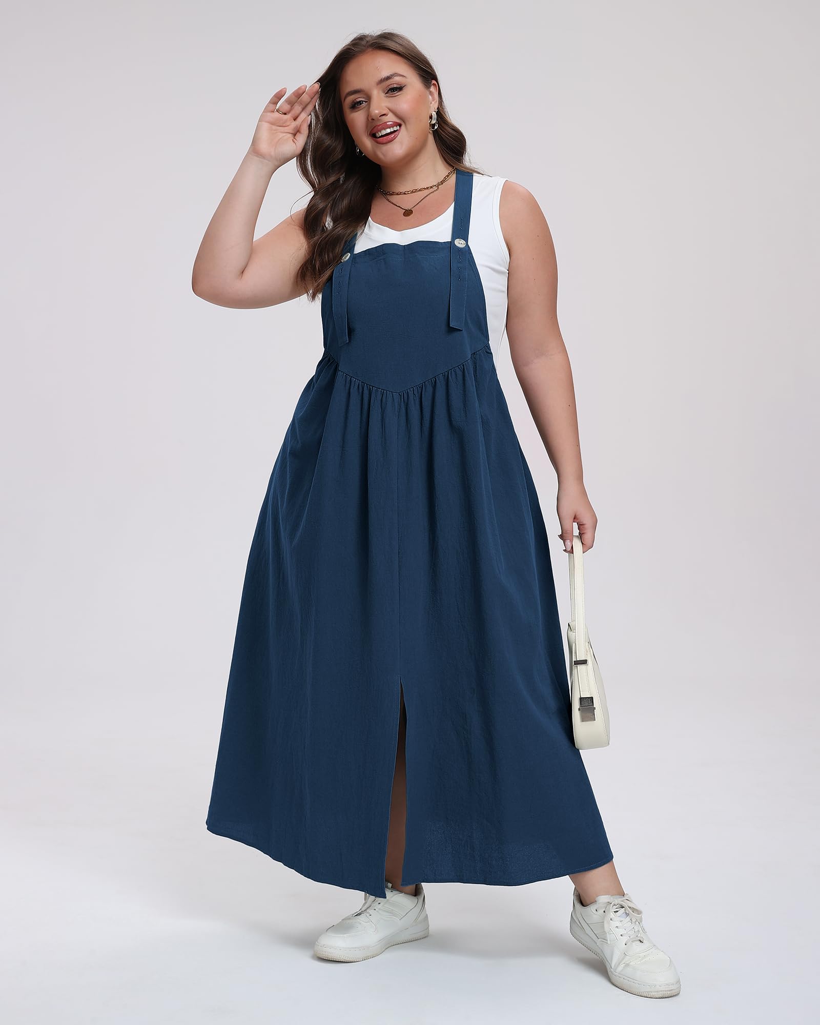 Plus Size Cotton Overall Dress Slit