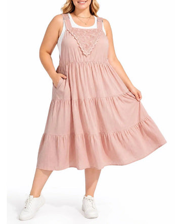 plus size pink overall dress Plus Size Plaid Wide Strap Overall Dress The Pink Burd