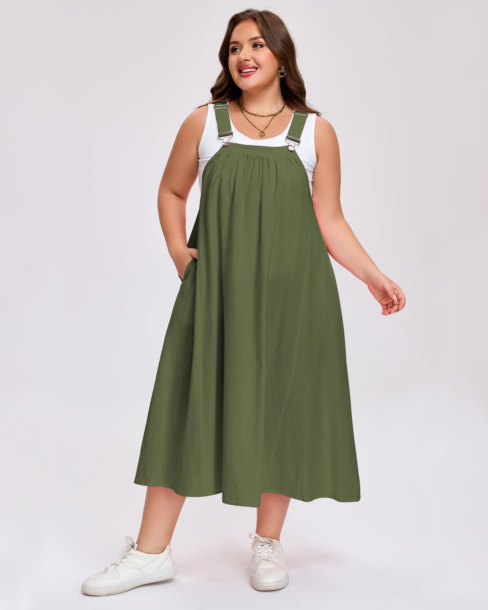 cotton bib overall dress Amazon.com: Plus Size Cotton Linen Bib Overall Dress for Women Casual Baggy Sleeveless Dresses Swing Loose Maxi Length Dress Army Green : Clothing, Shoes & Jewelry