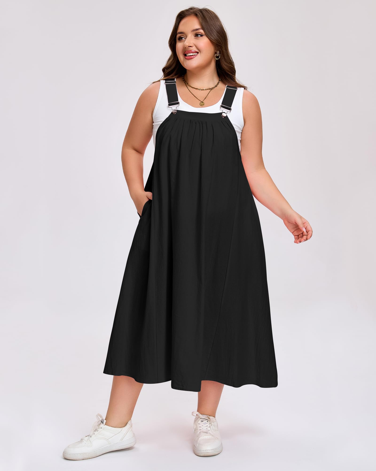 plus size cotton dress with pockets Plus Size - Bell Isle Chambray Popover Mini Dress