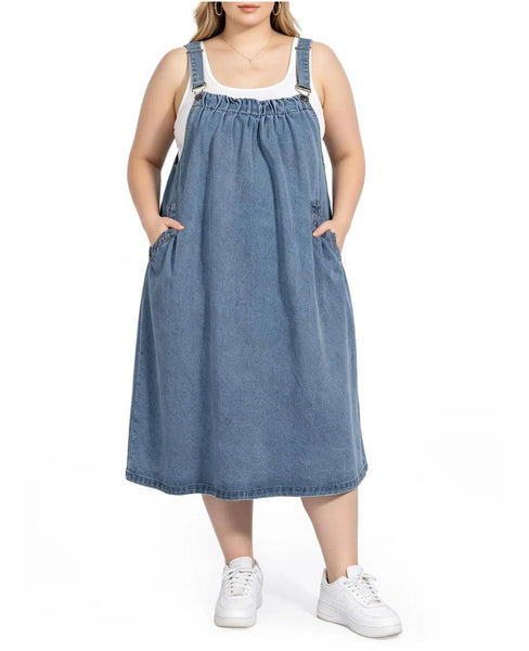 Plus Size Denim Overall Dress Casual Maxi