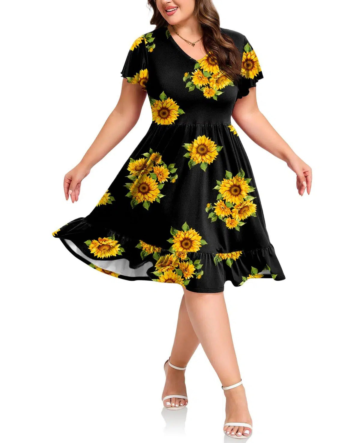 Plus Size Dress Casual V Neck Ruffle