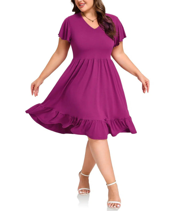 Plus Size Dress Casual V Neck Ruffle