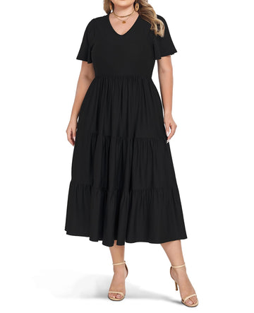 Plus Size Dress V-Neck Short Sleeve - Black, 5XL Plus Size Dress V-Neck Short Sleeve - Black, 5XL