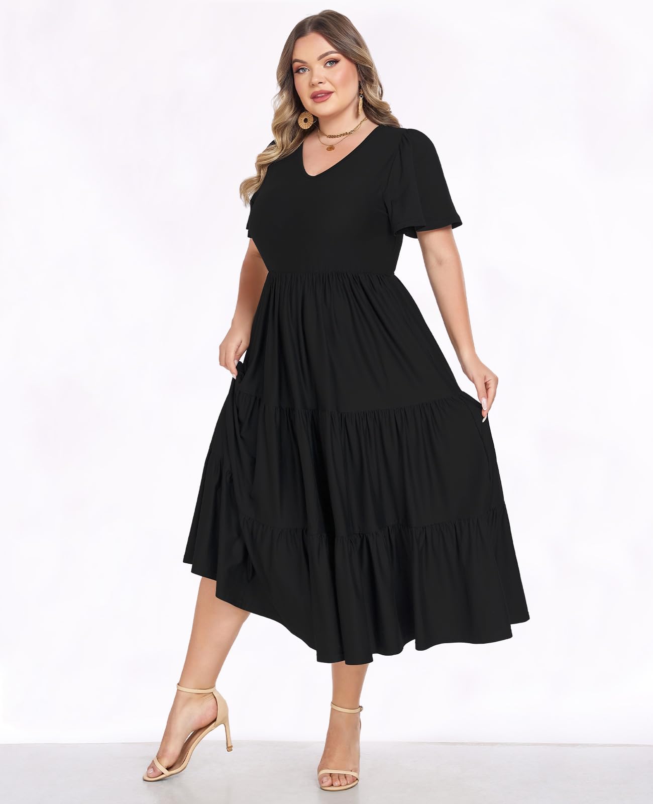 Plus Size Dress V-Neck Short Sleeve - Black, 5XL Plus Size Dress V-Neck Short Sleeve - Black, 5XL