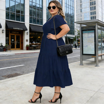plus size navy blue dresses for wedding Talisea Formal Dress V Neck Chiffon Guest Gown this dark navy mother of the bride dress combines timeless style with modern comfort V-Neck Plus Size Mother of