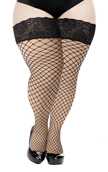 Fishnet stockings black for women | mesh tights available in plus size.