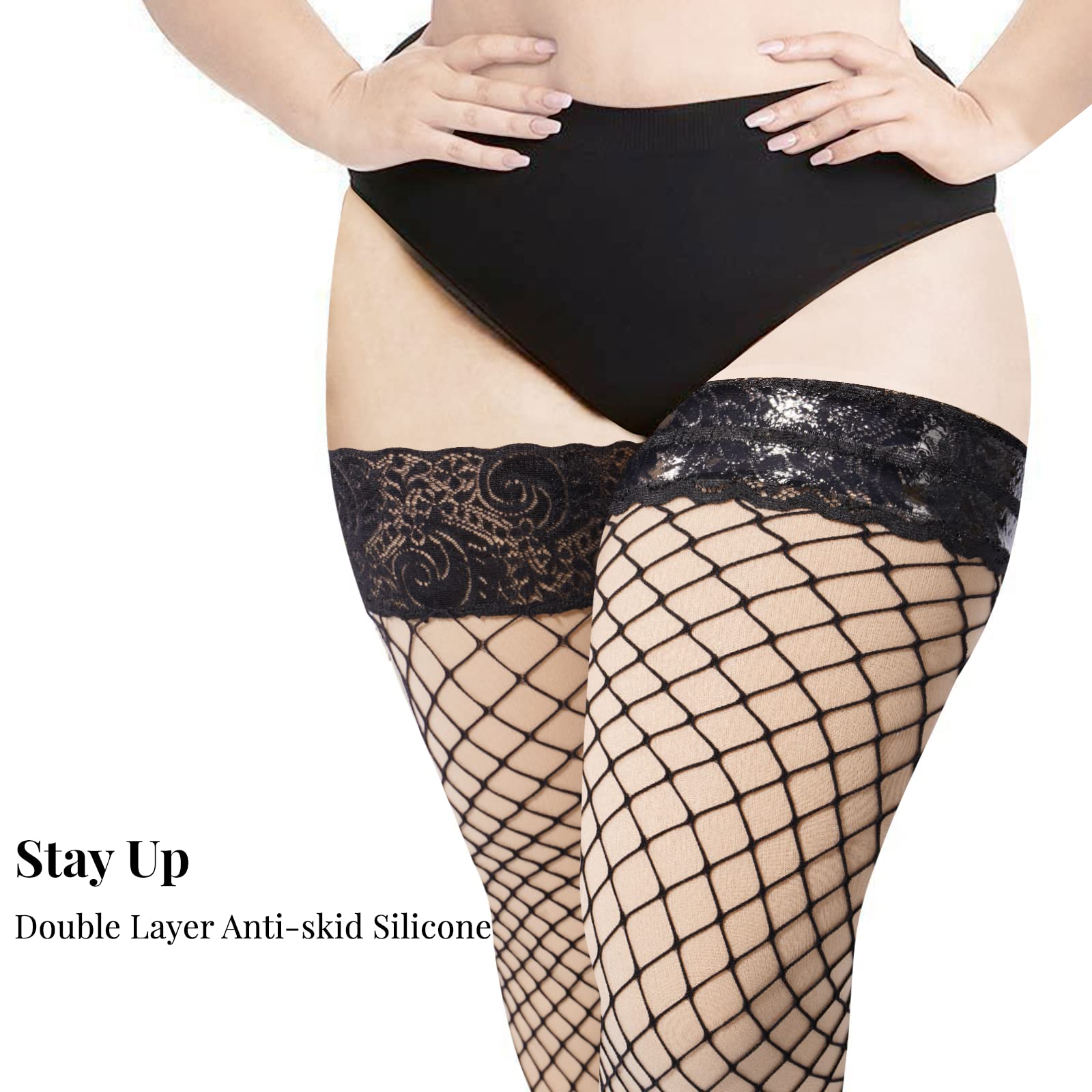 Plus Size Fishnet Stockings Sheer Silicone Lace - Moon Wood