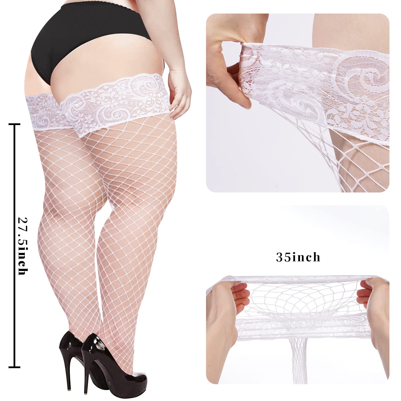 Plus Size Fishnet Stockings Sheer Silicone Lace - Black Small Mesh