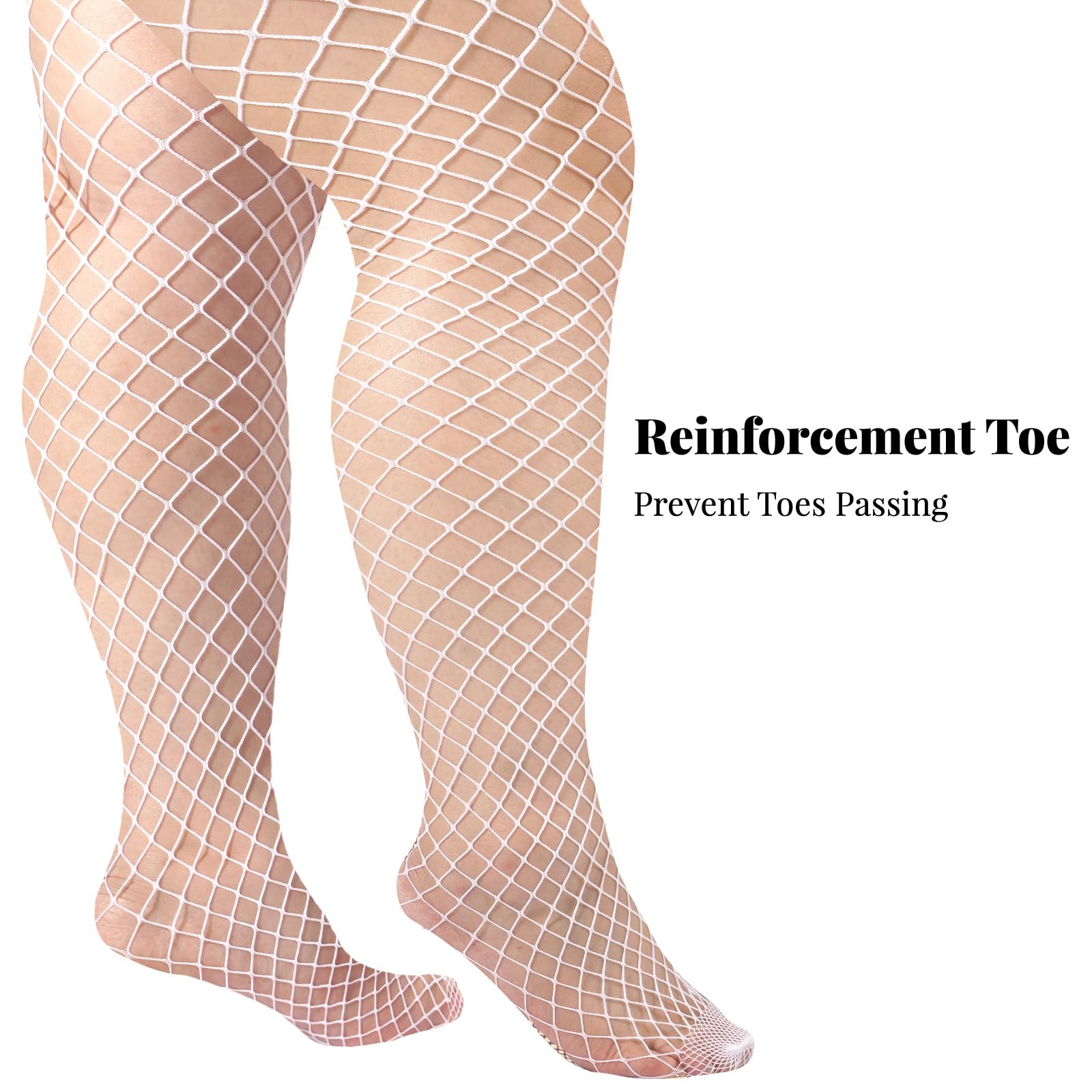 Plus Size Fishnet Thigh High Stockings-White - Moon Wood