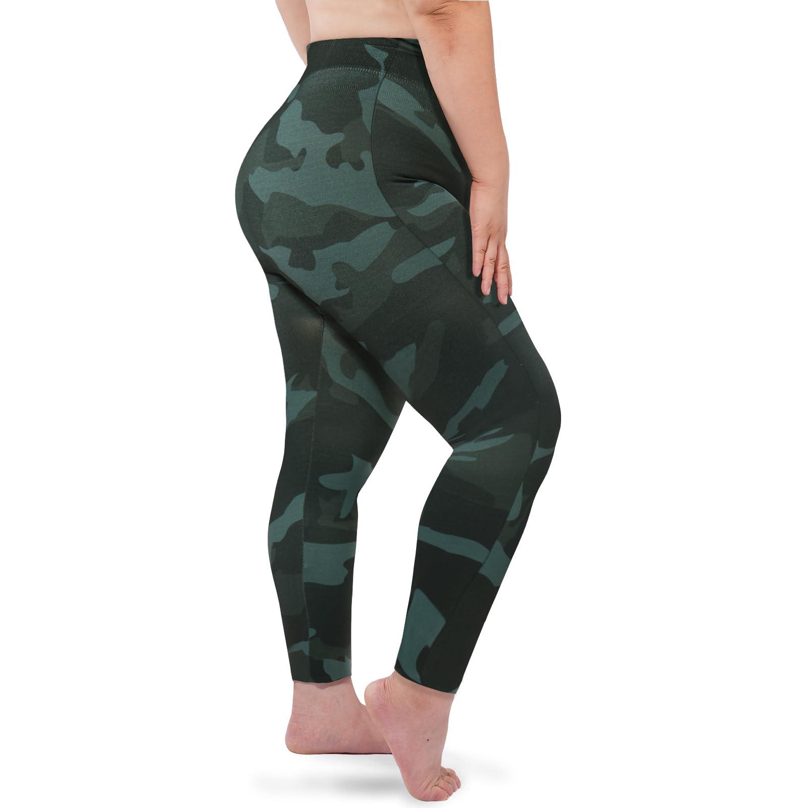 Plus Size Fleece Lined Leggings Printed 6 Pack-Moon Wood