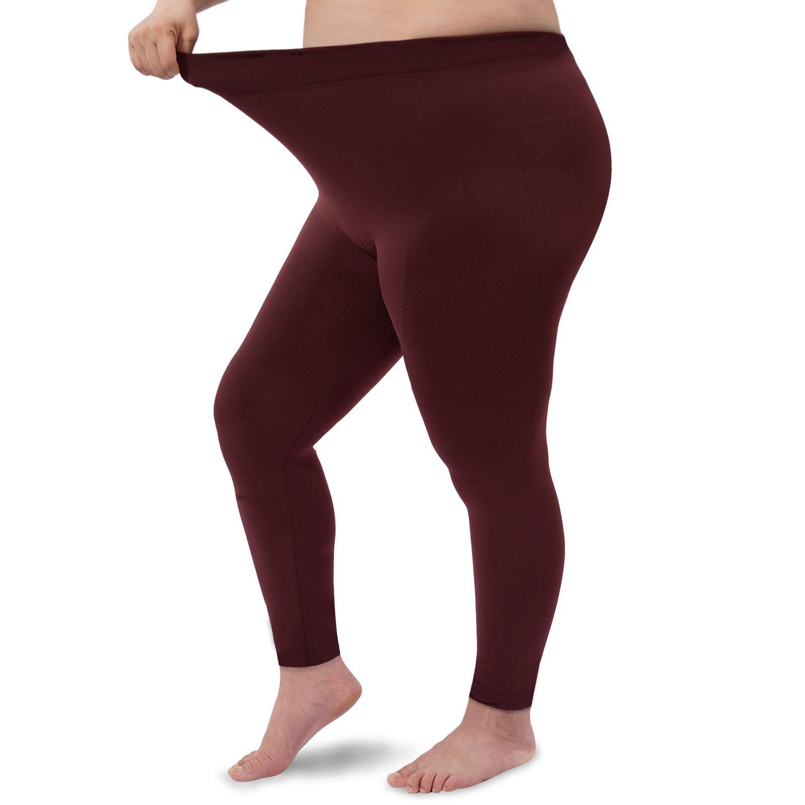 Plus Size Fleece Lined Leggings Solid 7 Pack-Moon Wood