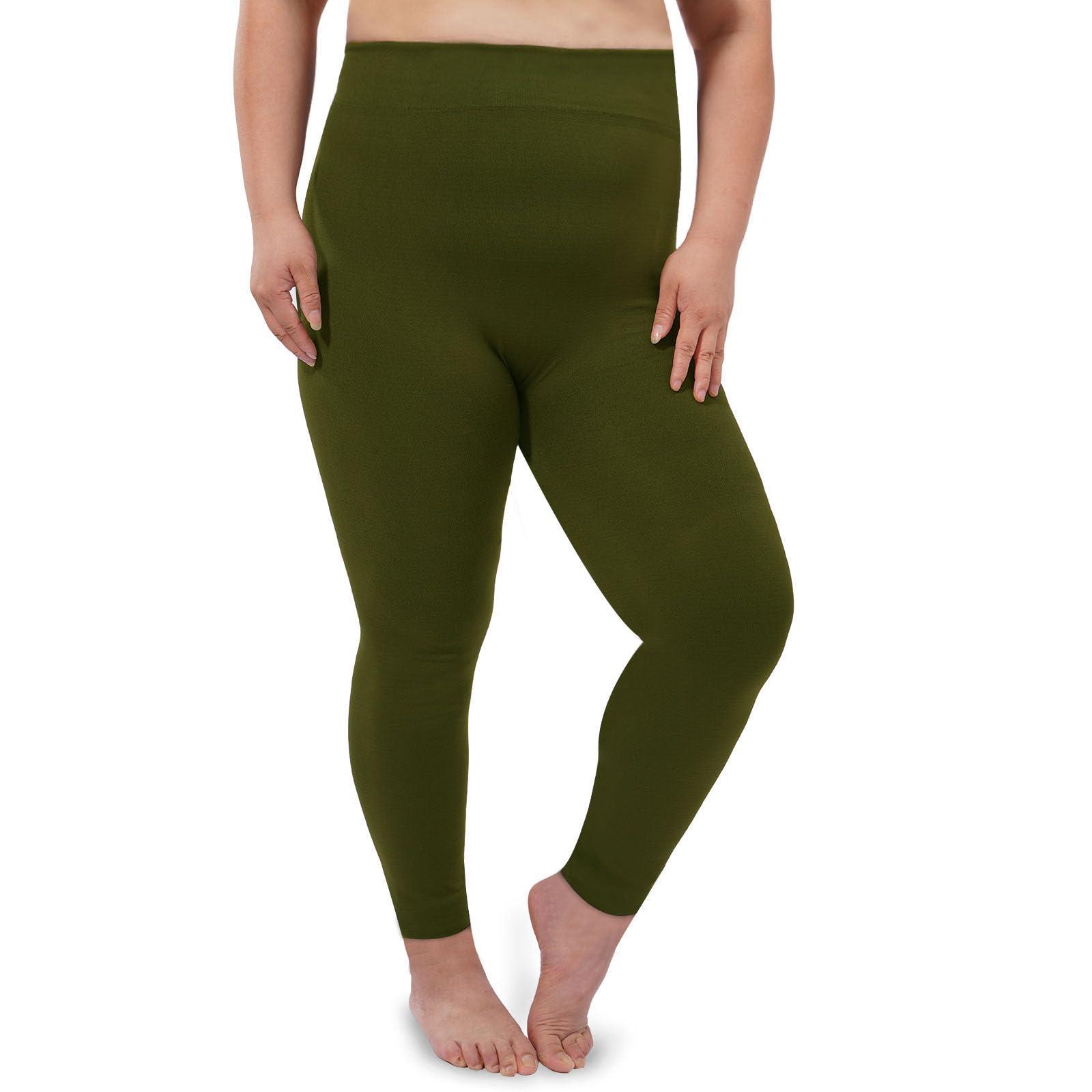 Plus Size Fleece Lined Leggings Solid 7 Pack-Moon Wood