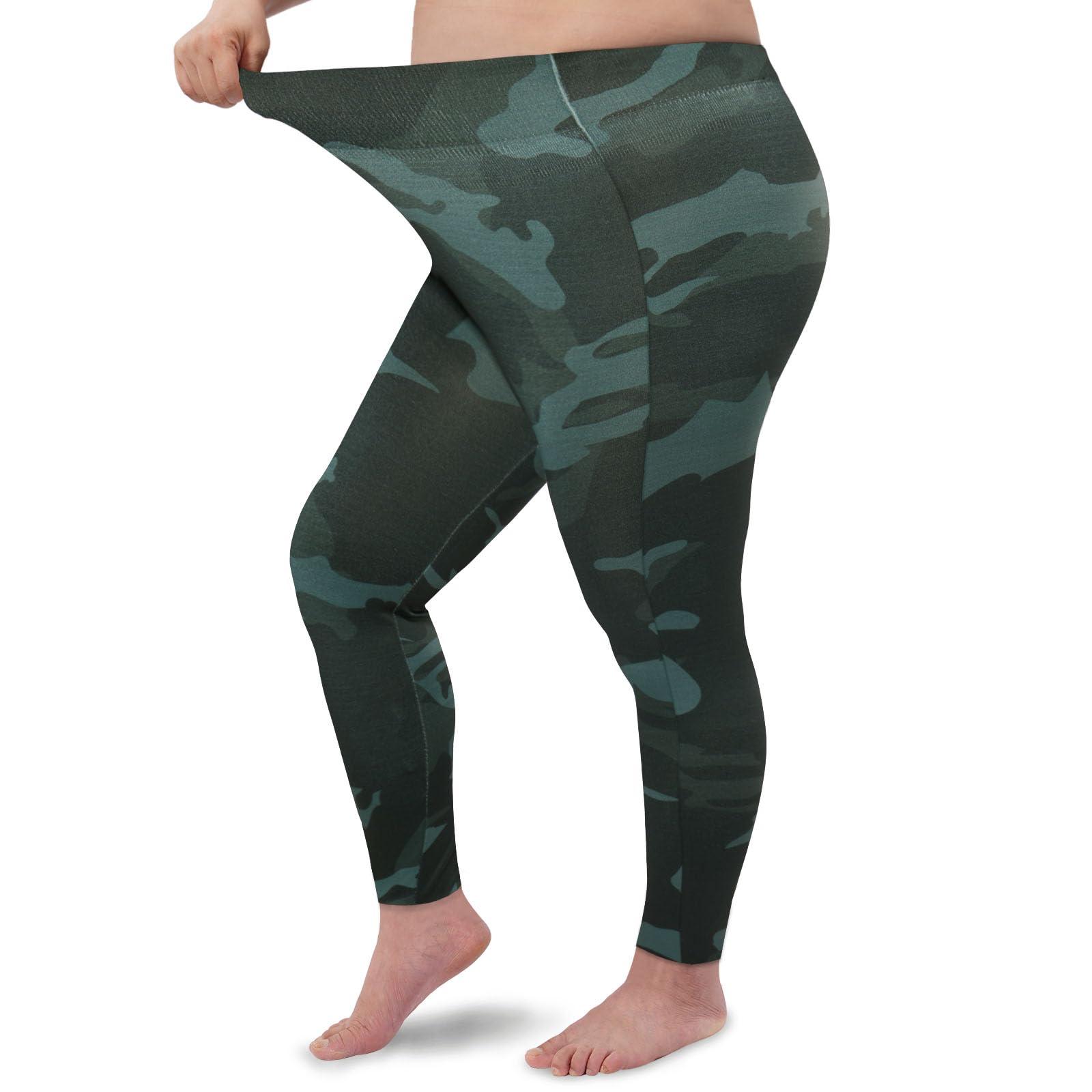 Plus Size Fleece Lined Leggings Women - Black Camo-Moon Wood