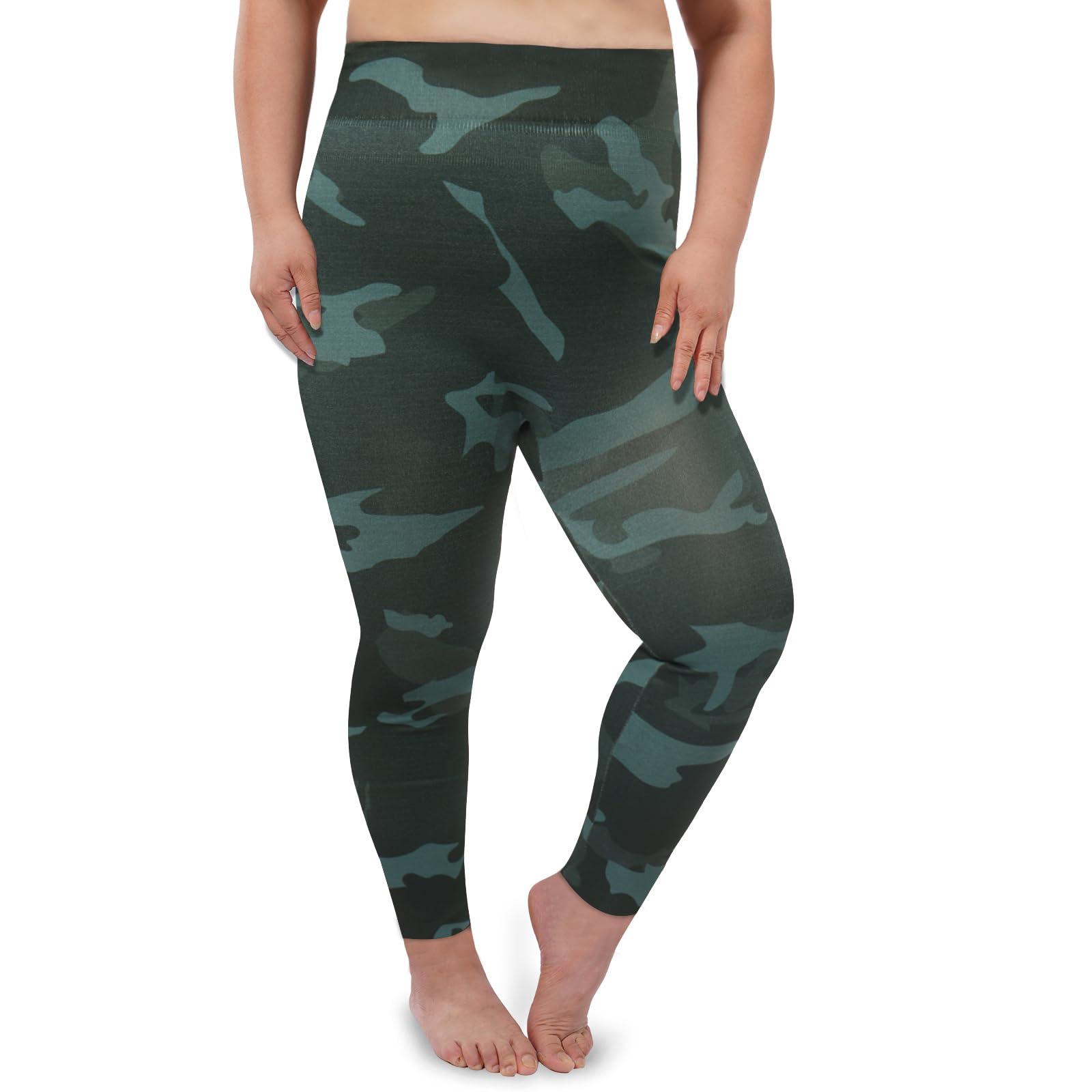 Plus Size Fleece Lined Leggings Women - Black Camo-Moon Wood