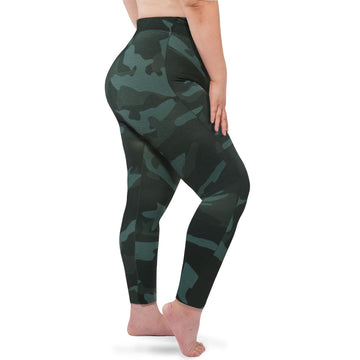 Plus Size Fleece Lined Leggings Women - Black Camo