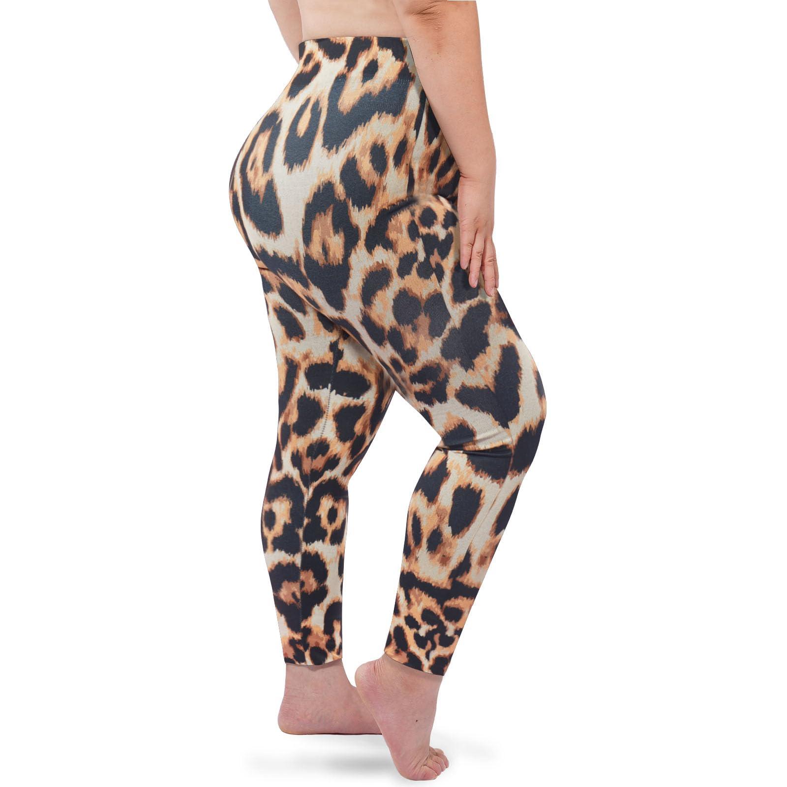 Plus Size Fleece Lined Leggings Women - Brown Leopard-Moon Wood