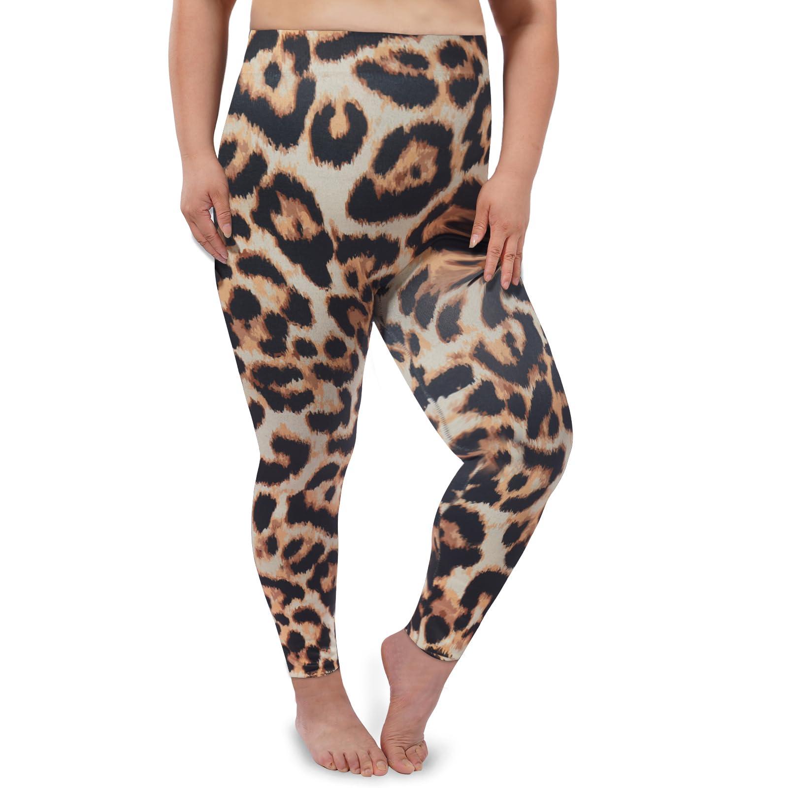 Plus Size Fleece Lined Leggings Women - Brown Leopard-Moon Wood