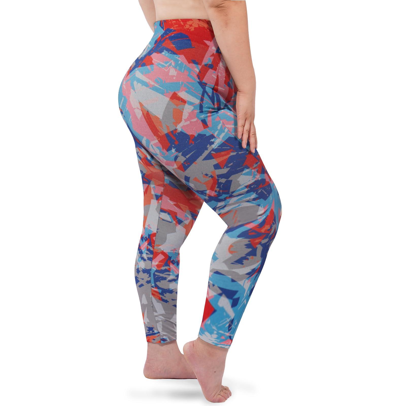 Plus Size Fleece Lined Leggings Women - Colorful Paint-Moon Wood