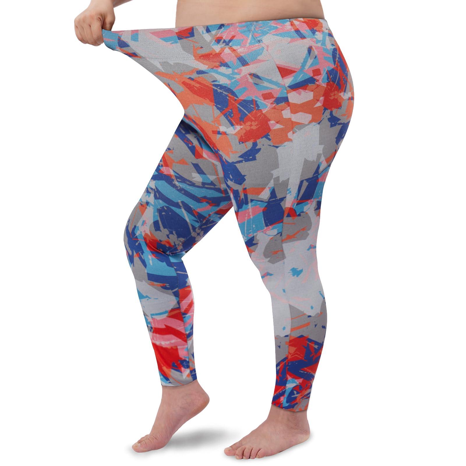 Plus Size Fleece Lined Leggings Women - Colorful Paint-Moon Wood