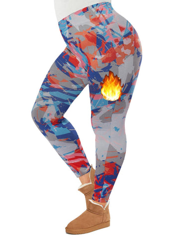 Plus Size Fleece Lined Leggings Women - Colorful Paint