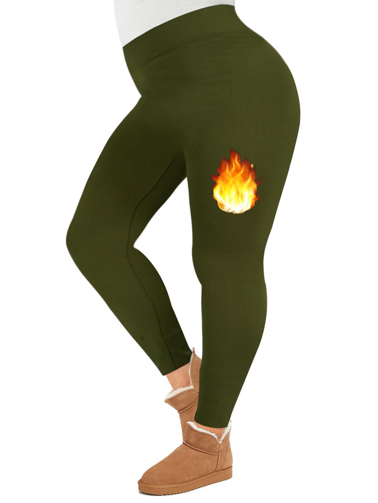 Plus Size Fleece Lined Leggings Women - Military Green-Moon Wood