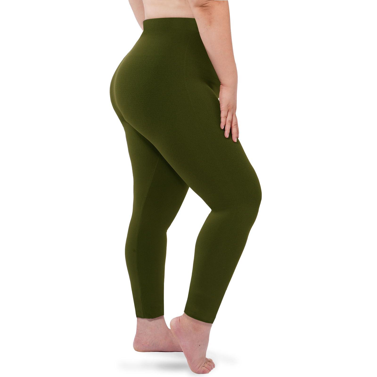 Plus Size Fleece Lined Leggings Women - Military Green-Moon Wood