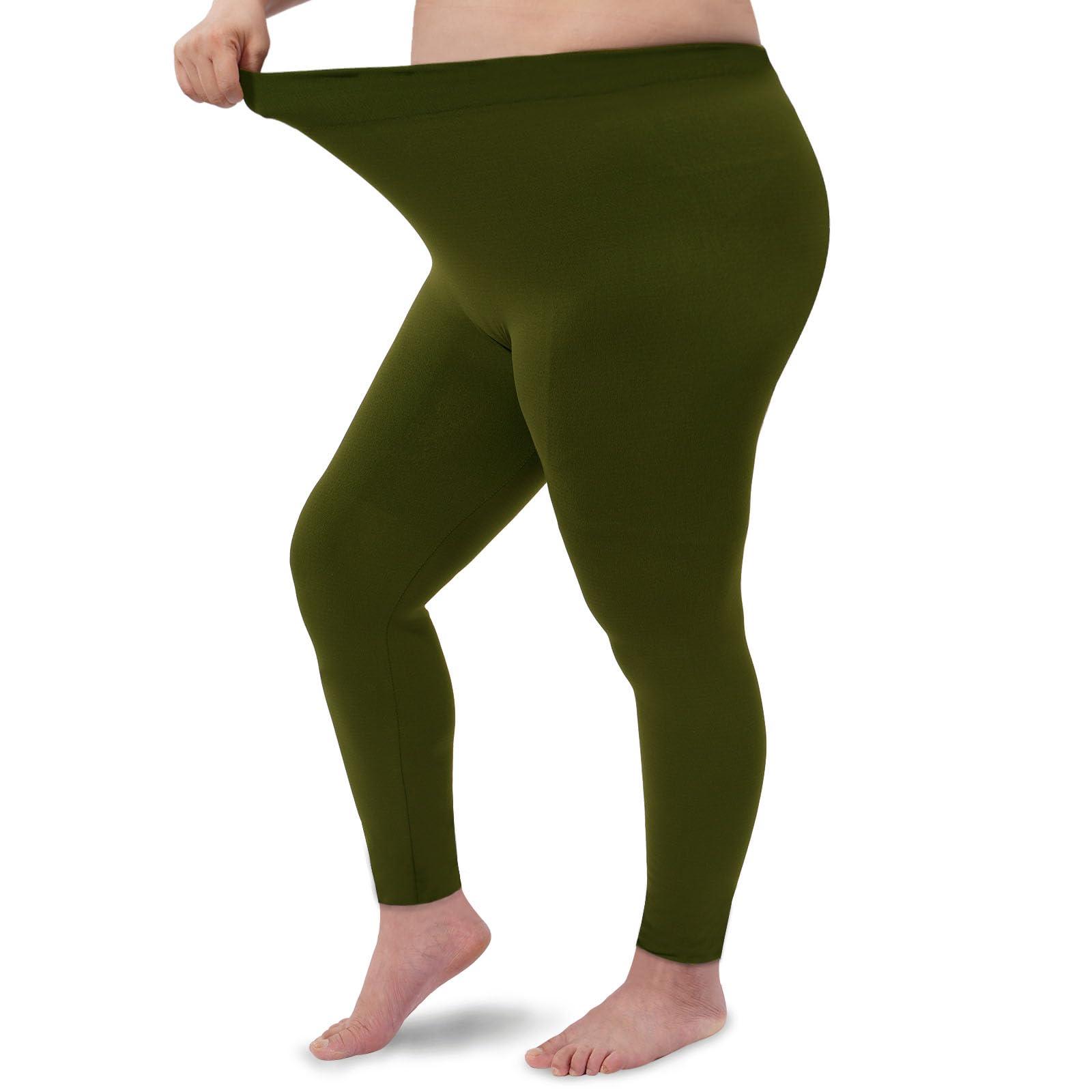 Plus Size Fleece Lined Leggings Women - Military Green-Moon Wood