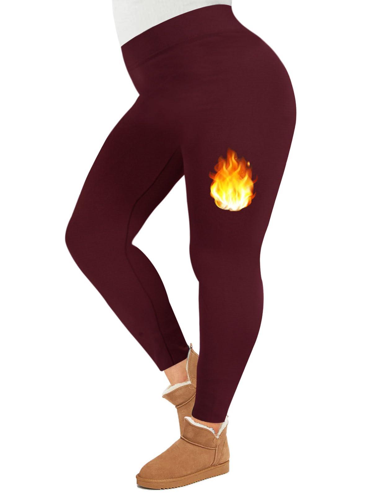 Plus Size Fleece Lined Leggings Women - Purplish Red-Moon Wood