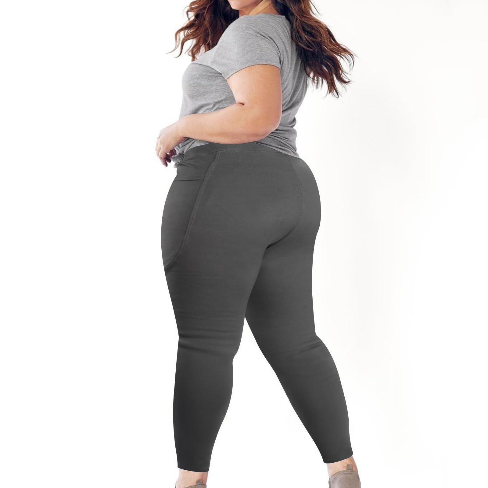 Plus Size Fleece Lined Leggings Women with Pockets - Grey-Moon Wood