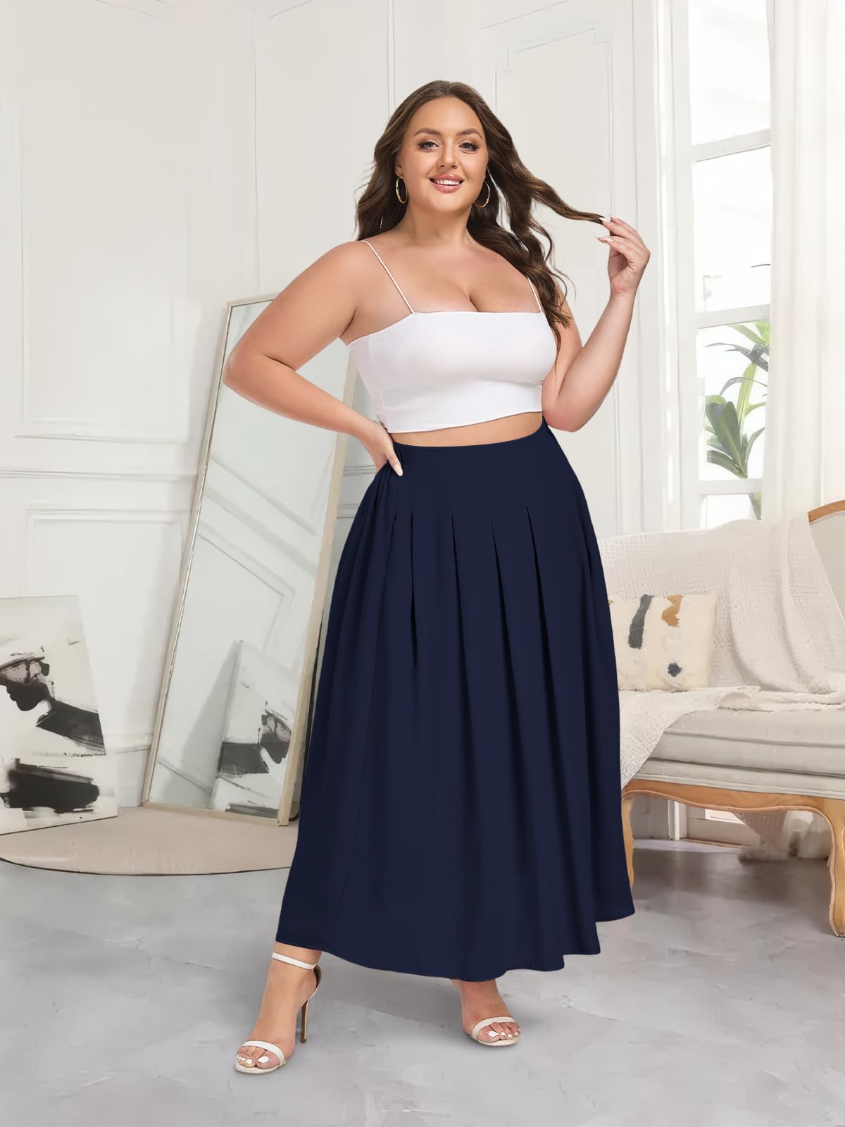 Plus Size Pleated Midi Skirt Pleated Midi Skirt Long Skirt Outfit