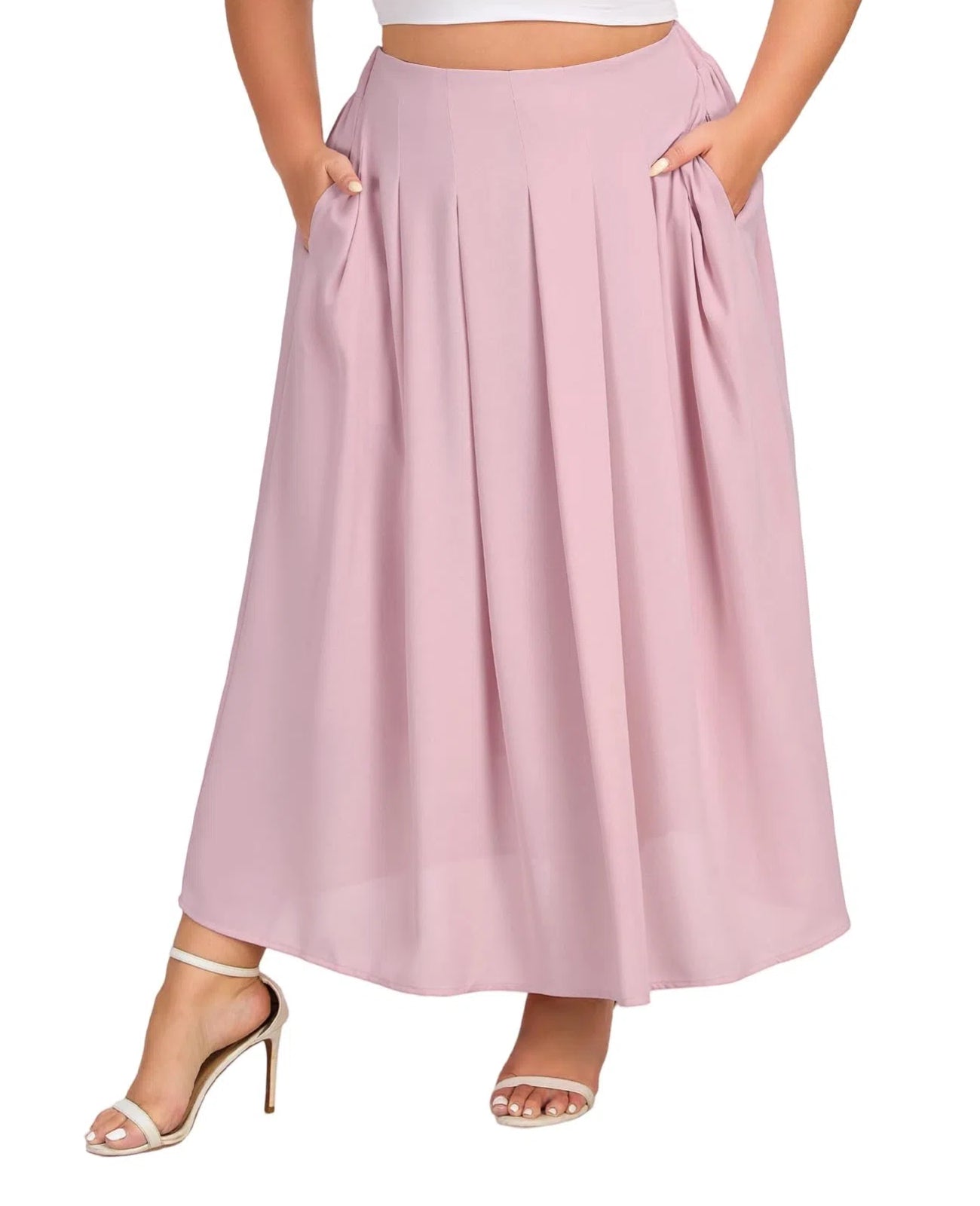 Plus Size Flowy Maxi Skirt Pleated A-Line - Pink | Moon Wood