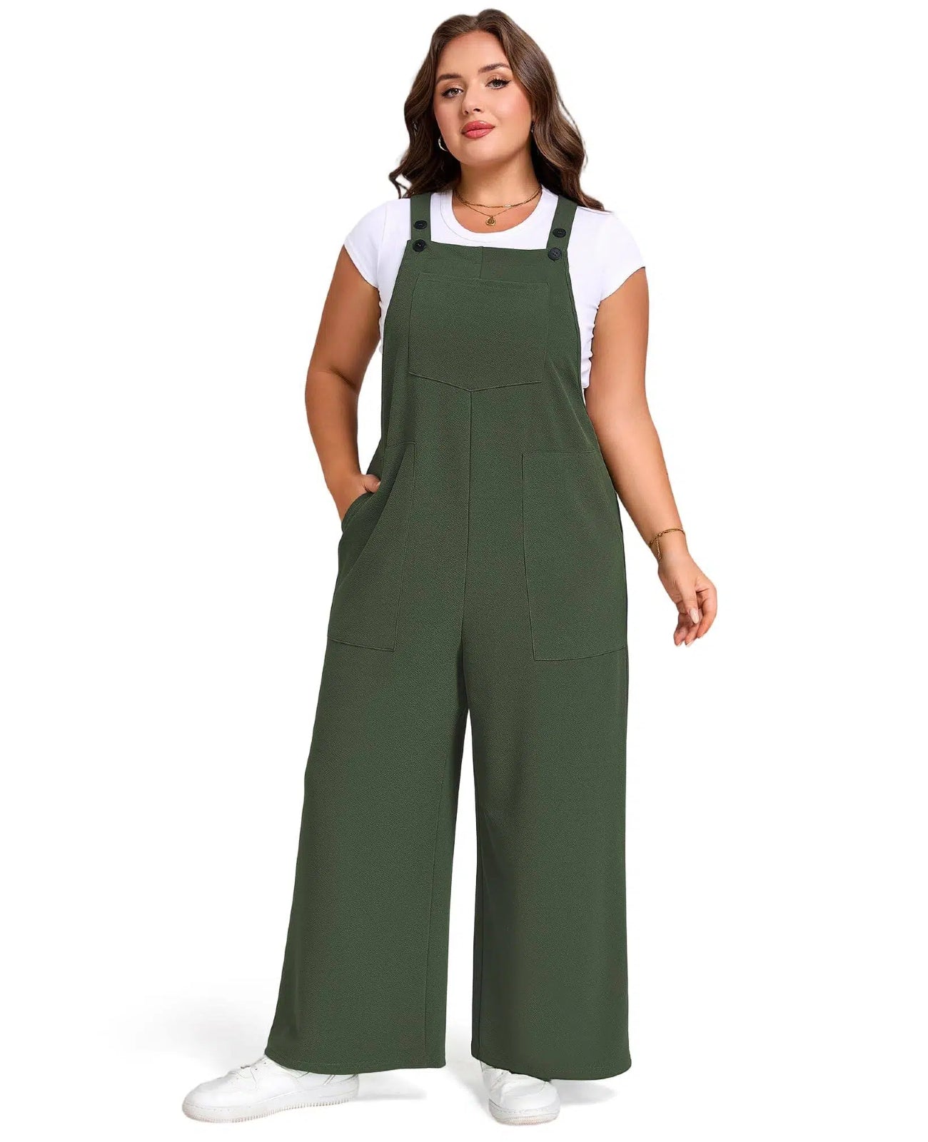 Plus Size Jumpsuits Adjustable Loose fit - Army Green-Moon Wood