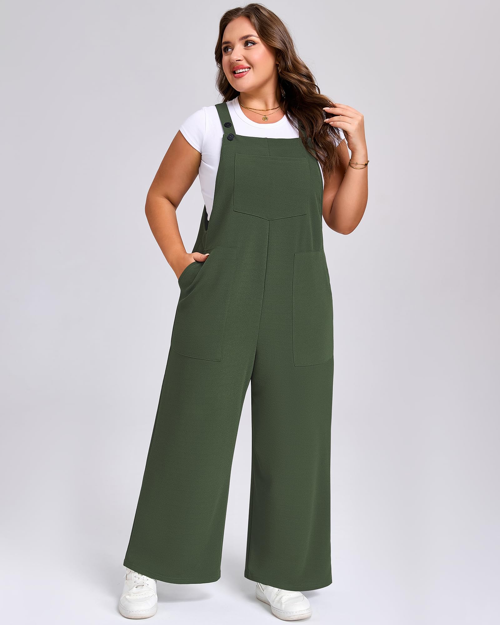 Plus Size Jumpsuits Adjustable Loose fit - Army Green-Moon Wood