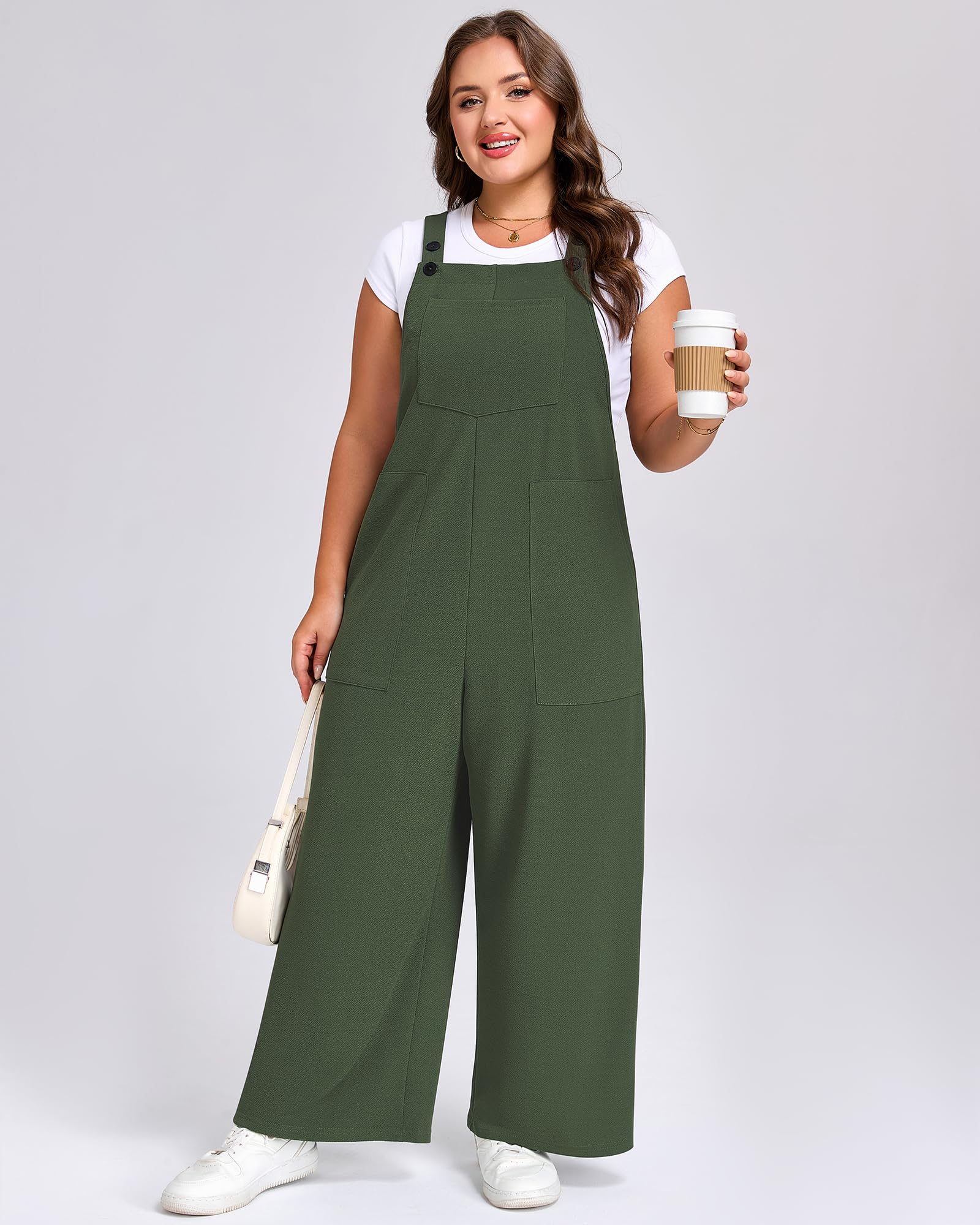 Plus Size Jumpsuits Adjustable Loose fit - Army Green-Moon Wood