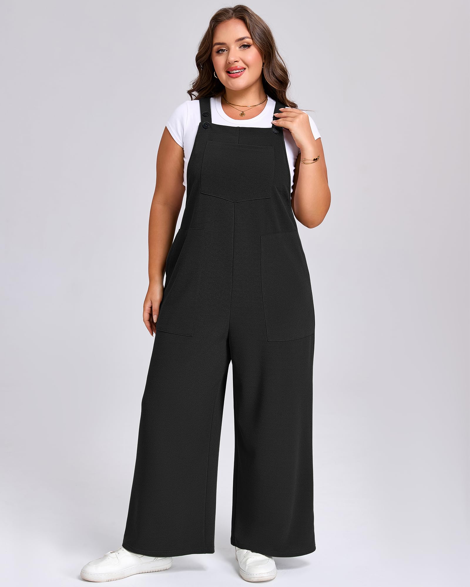 Plus Size Jumpsuits Adjustable Loose fit - Black-Moon Wood