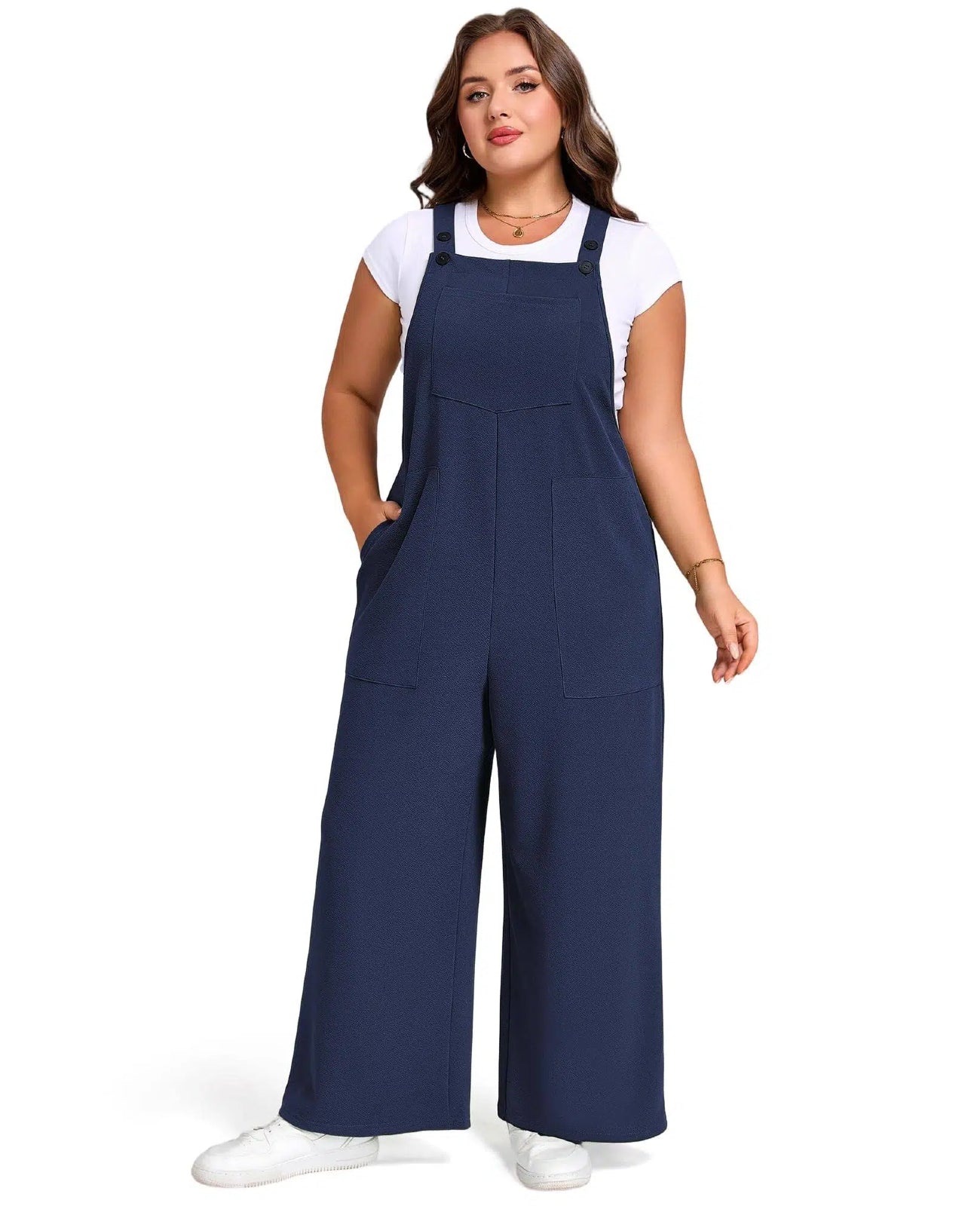 Plus Size Jumpsuits Adjustable Loose fit - Navy Blue-Moon Wood
